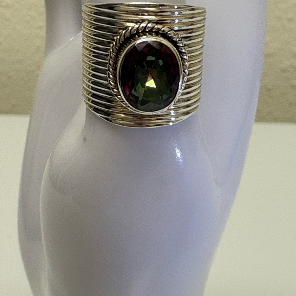 Elegant Handcrafted Mystic Topaz Sterling Silver Ring